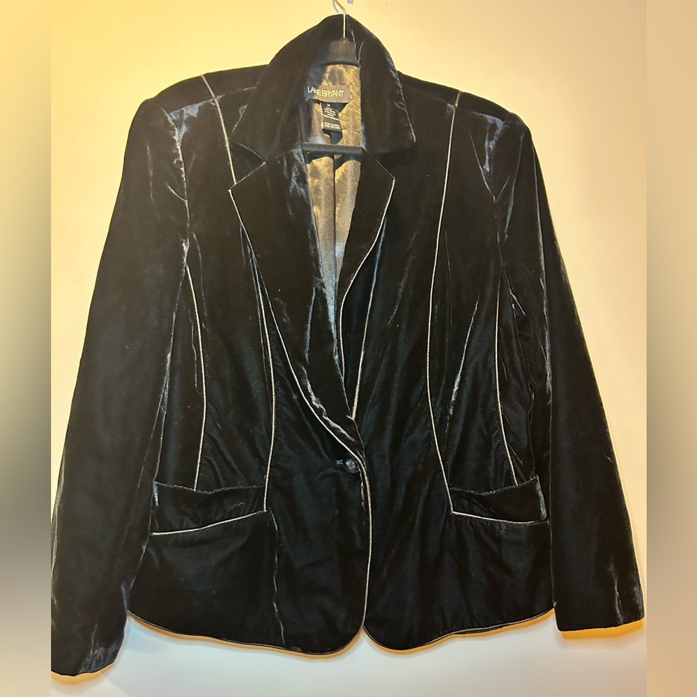Lane‎ Bryant Plus Size 16 Velvet Black Women’s Blazer Jacket Lined With Pockets